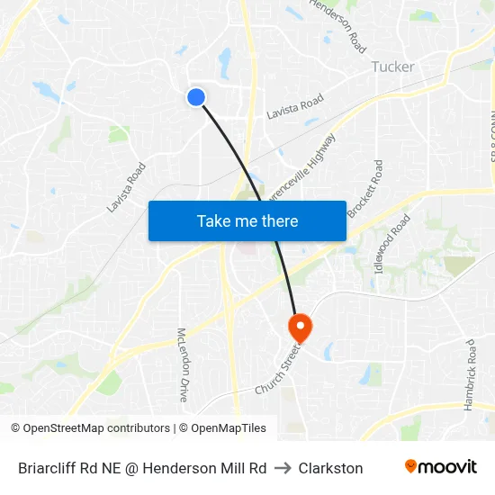 Briarcliff Rd NE @ Henderson Mill Rd to Clarkston map
