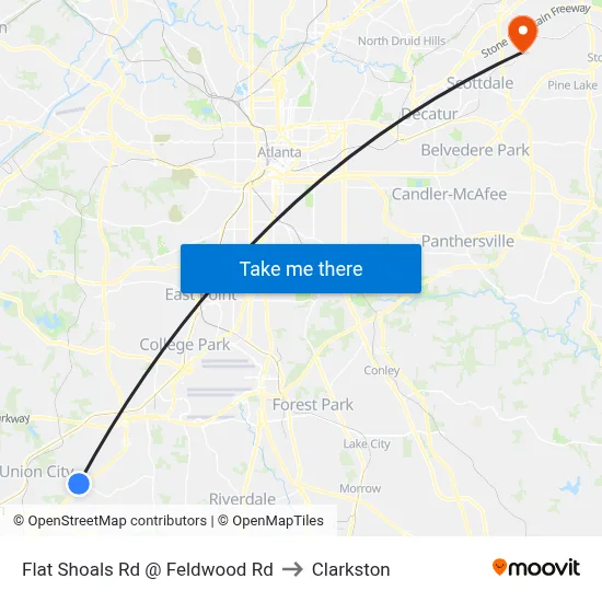 Flat Shoals Rd @ Feldwood Rd to Clarkston map