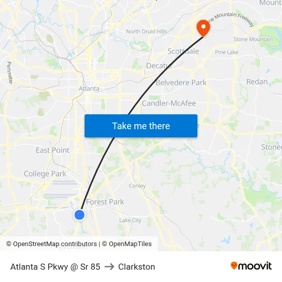 Atlanta S Pkwy @ Sr 85 to Clarkston map