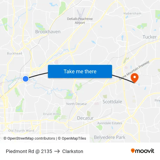 Piedmont Rd @ 2135 to Clarkston map