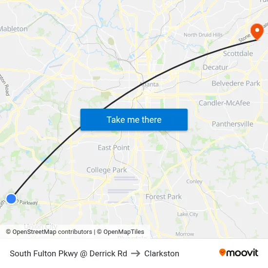 South Fulton Pkwy @ Derrick Rd to Clarkston map