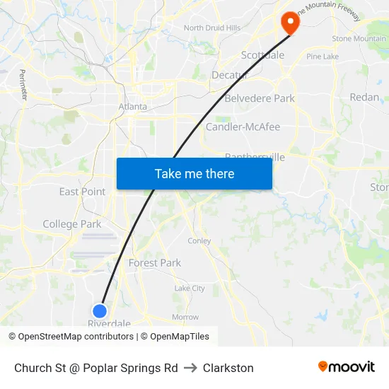 Church St @ Poplar Springs Rd to Clarkston map