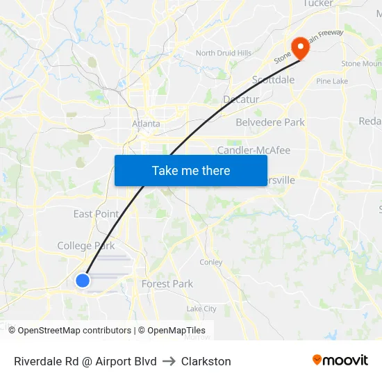 Riverdale Rd @ Airport Blvd to Clarkston map