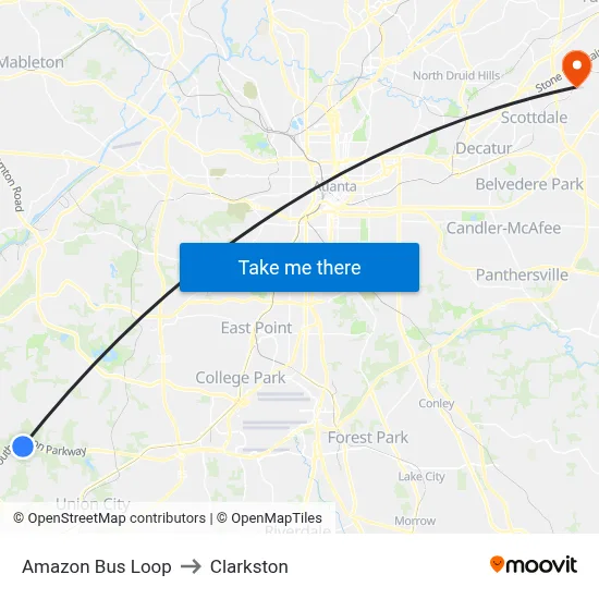 Amazon Bus Loop to Clarkston map