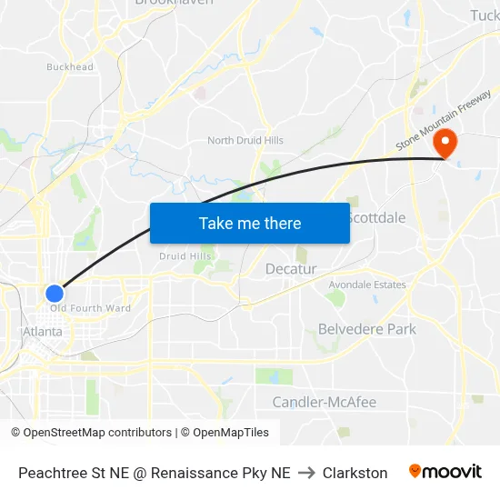 Peachtree St NE @ Renaissance Pky NE to Clarkston map