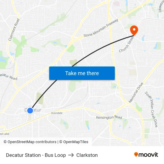 Decatur Station - Bus Loop to Clarkston map