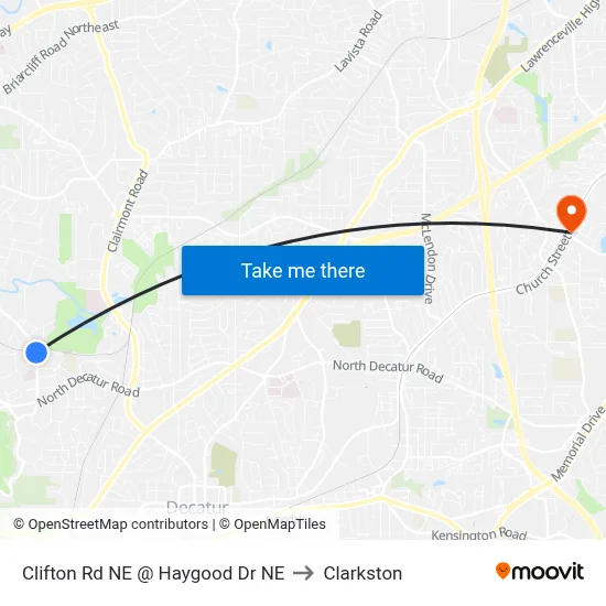 Clifton Rd NE @ Haygood Dr NE to Clarkston map