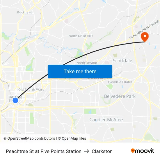 Peachtree St at Five Points Station to Clarkston map