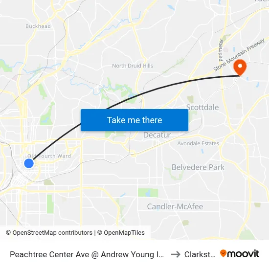Peachtree Center Ave @ Andrew Young Int Blvd to Clarkston map