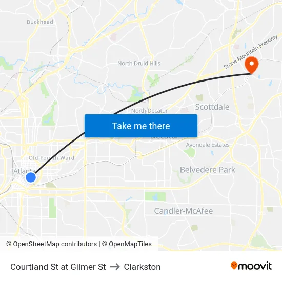 Courtland St at Gilmer St to Clarkston map