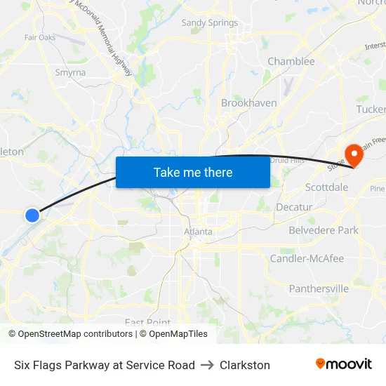 Six Flags Parkway at Service Road to Clarkston map