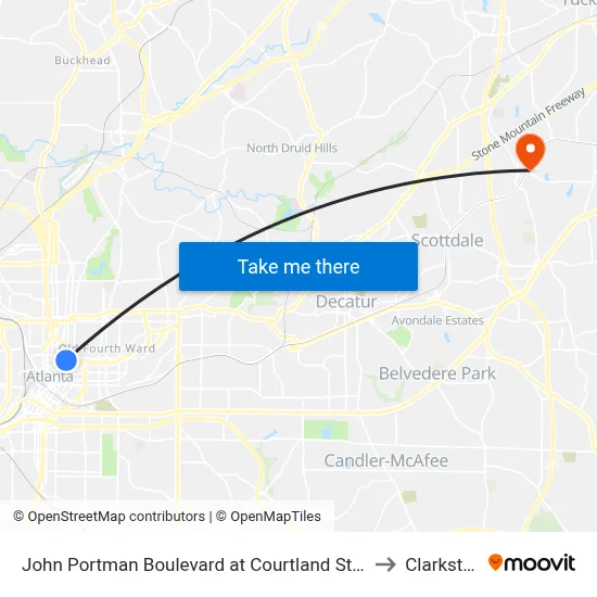 John Portman Boulevard at Courtland Street to Clarkston map