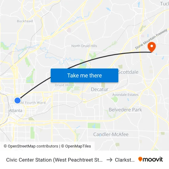 Civic Center Station (West Peachtreet Street) to Clarkston map