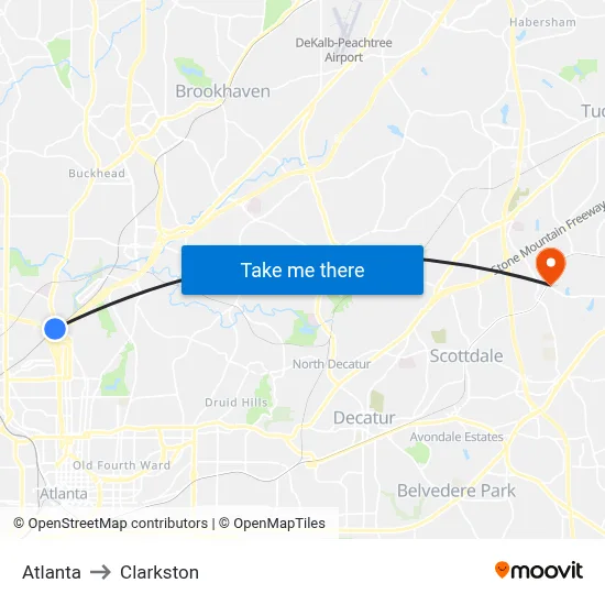 Atlanta to Clarkston map