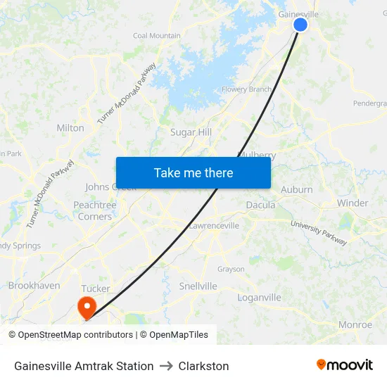 Gainesville Amtrak Station to Clarkston map
