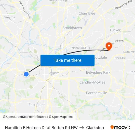 Hamilton E Holmes Dr at Burton Rd NW to Clarkston map