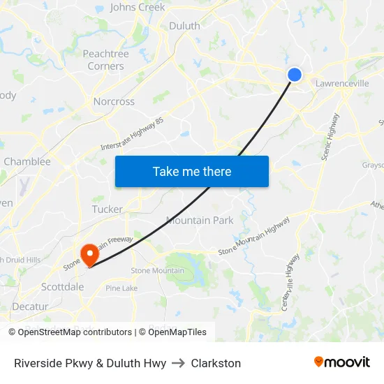Riverside Pkwy & Duluth Hwy to Clarkston map