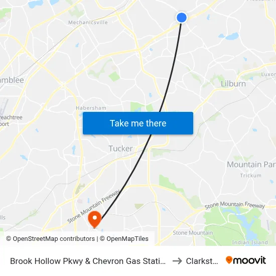 Brook Hollow Pkwy & Chevron Gas Station to Clarkston map
