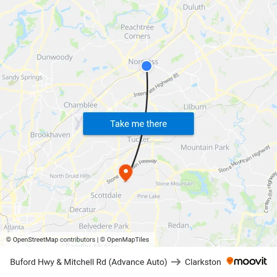 Buford Hwy & Mitchell Rd (Advance Auto) to Clarkston map