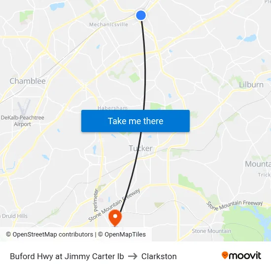 Buford Hwy at Jimmy Carter Ib to Clarkston map