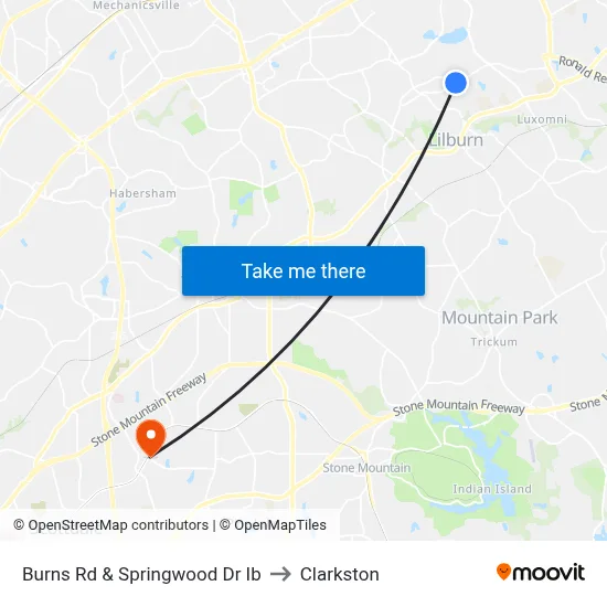 Burns Rd & Springwood Dr Ib to Clarkston map