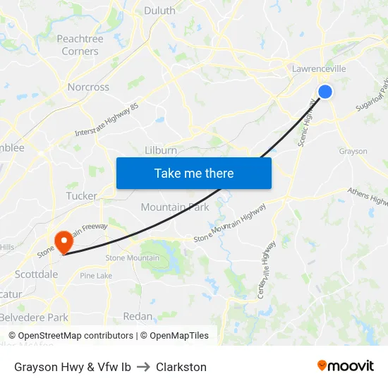 Grayson Hwy & Vfw Ib to Clarkston map