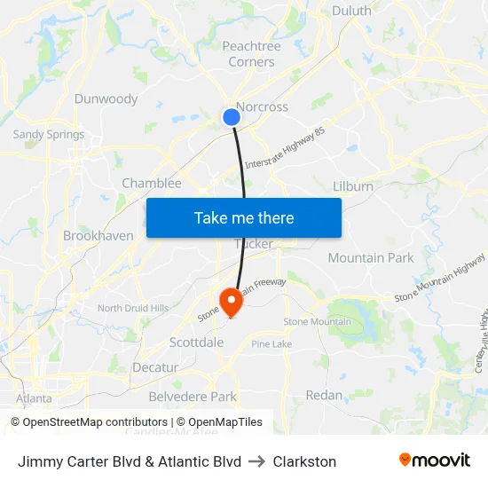 Jimmy Carter Blvd & Atlantic Blvd to Clarkston map