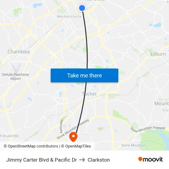 Jimmy Carter Blvd & Pacific Dr to Clarkston map