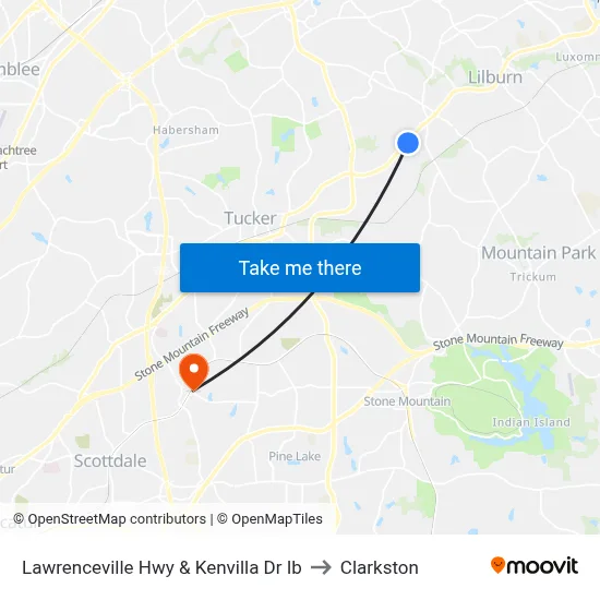Lawrenceville Hwy & Kenvilla Dr Ib to Clarkston map