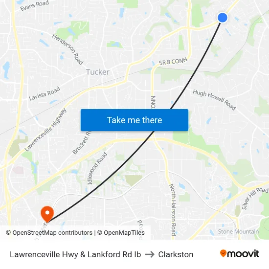 Lawrenceville Hwy & Lankford Rd Ib to Clarkston map