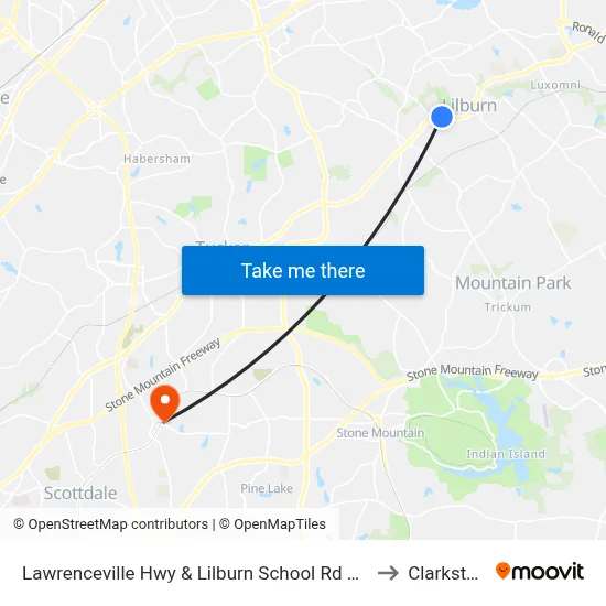 Lawrenceville Hwy & Lilburn School Rd Ob to Clarkston map