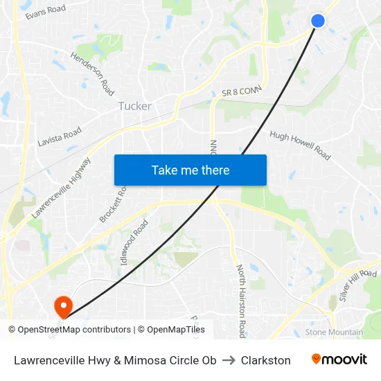 Lawrenceville Hwy & Mimosa Circle Ob to Clarkston map