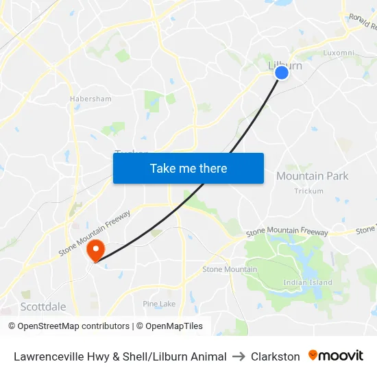 Lawrenceville Hwy & Shell/Lilburn Animal to Clarkston map