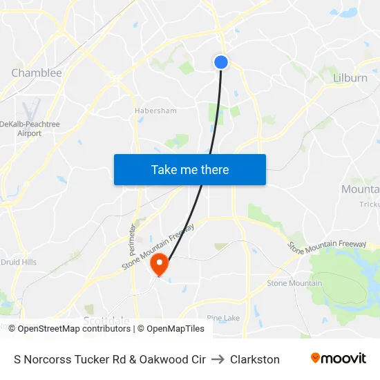 S Norcorss Tucker Rd & Oakwood Cir to Clarkston map