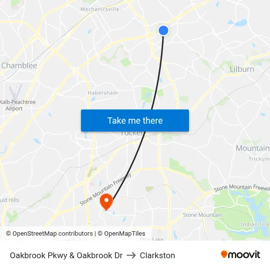 Oakbrook Pkwy & Oakbrook Dr to Clarkston map
