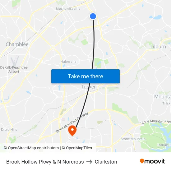 Brook Hollow Pkwy & N Norcross to Clarkston map