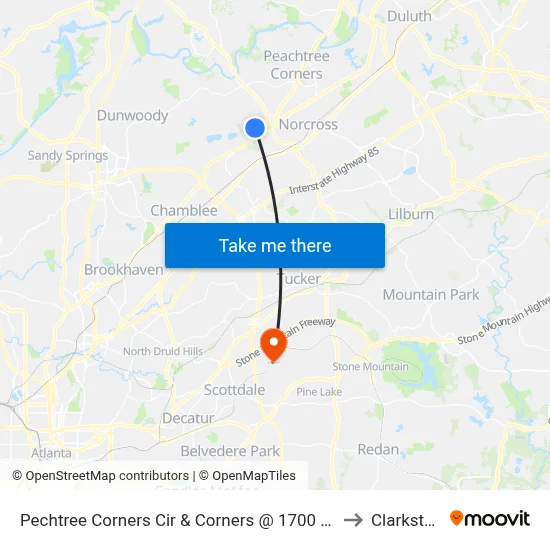 Pechtree Corners Cir & Corners @ 1700 Ap to Clarkston map