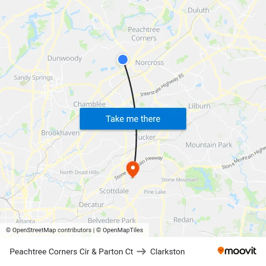 Peachtree Corners Cir & Parton Ct to Clarkston map