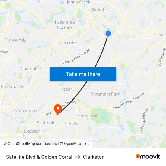 Satellite Blvd & Golden Corral to Clarkston map