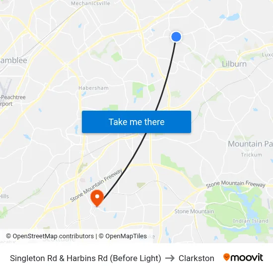 Singleton Rd & Harbins Rd (Before Light) to Clarkston map
