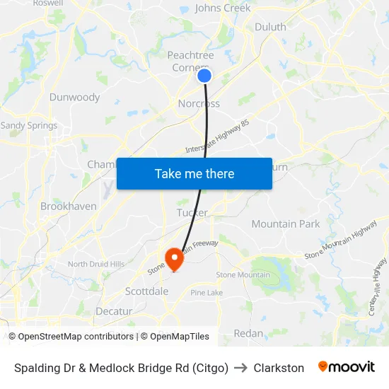 Spalding Dr & Medlock Bridge Rd (Citgo) to Clarkston map