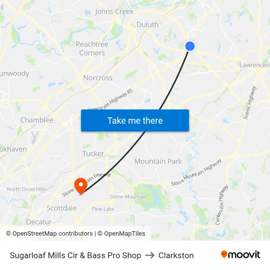 Sugarloaf Mills Cir & Bass Pro Shop to Clarkston map