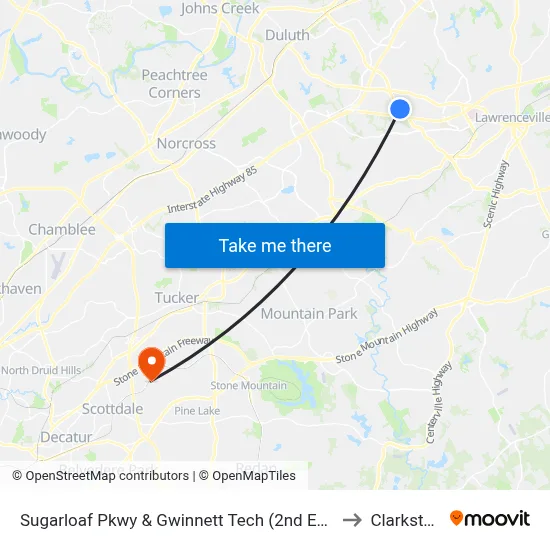 Sugarloaf Pkwy & Gwinnett Tech (2nd Entr to Clarkston map