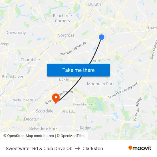 Sweetwater Rd & Club Drive Ob to Clarkston map