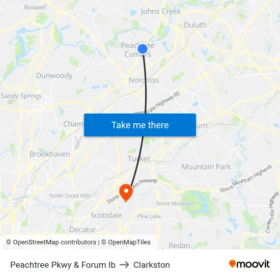 Peachtree Pkwy & Forum Ib to Clarkston map