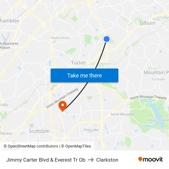 Jimmy Carter Blvd & Everest Tr Ob to Clarkston map