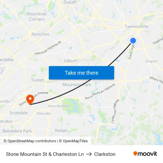 Stone Mountain St & Charleston Ln to Clarkston map