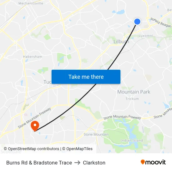 Burns Rd & Bradstone Trace to Clarkston map