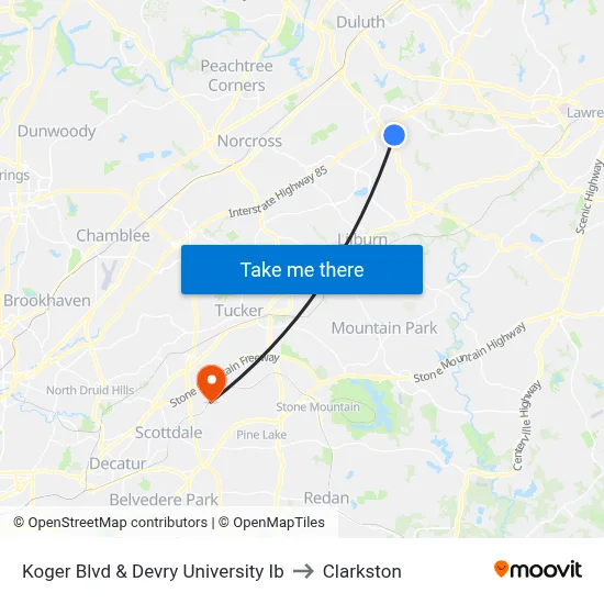Koger Blvd & Devry University Ib to Clarkston map
