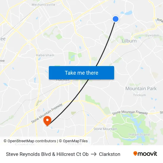 Steve Reynolds Blvd & Hillcrest Ct Ob to Clarkston map